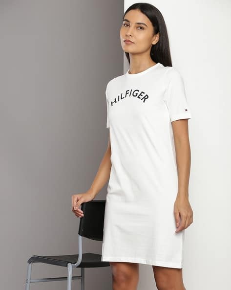 navy blue dress for baby girl Buy TOMMY HILFIGER Women Brand Print Round-Neck ... Online