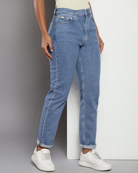 Women Lightly Washed Authentic Slim Straight Jeans