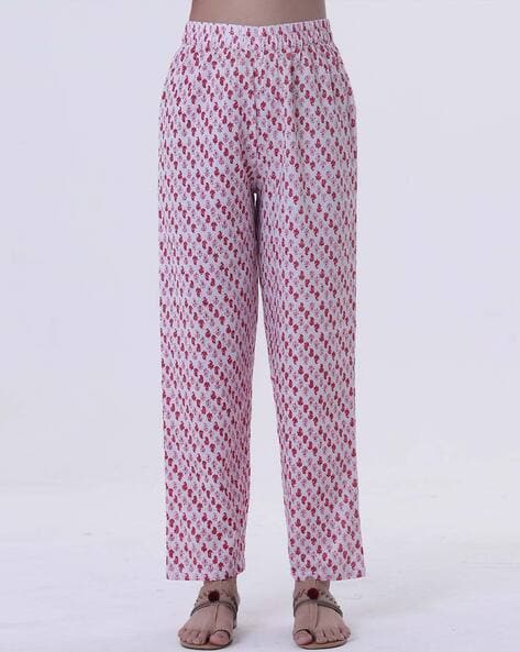 Women Block Print Pants with Elasticated Waistband Price in India