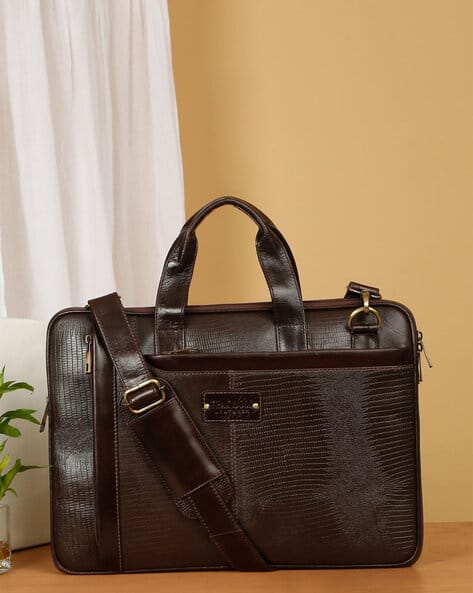 Men Croc Pattern Messenger Laptop Bag with Detachable Strap