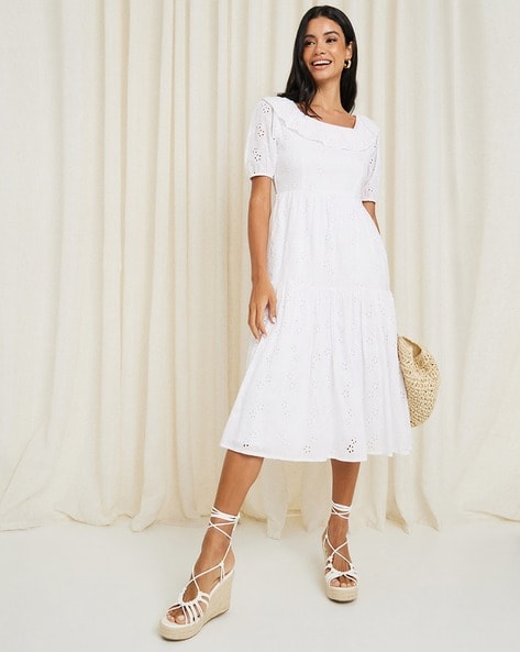 Ladies white midi dress hotsell