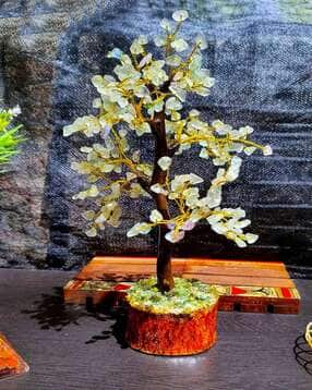 Multi-Florite Stone with Wooden Base Crystal Tree