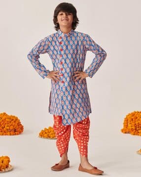 pspeaches Boys Printed Kurta Dhotis Set-picture-15