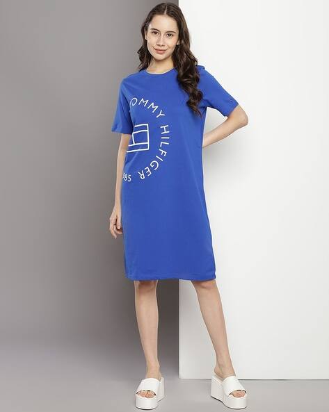 TOMMY HILFIGER Women Brand Print Round-Neck Shift Dress