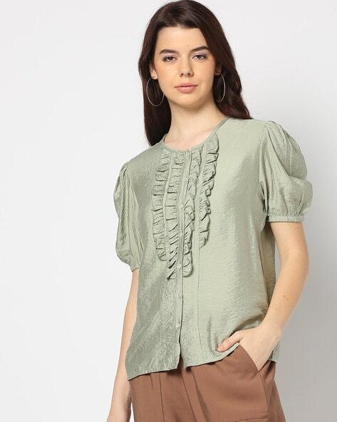 Women Round-Neck Top with Ruffles