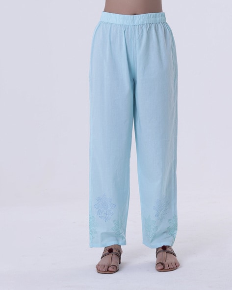 Women Floral Print Pants with Elasticated Waistband Price in India