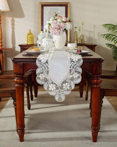 Elegant Velvet Embroidered Lace Centre Coffee Table Runner 33