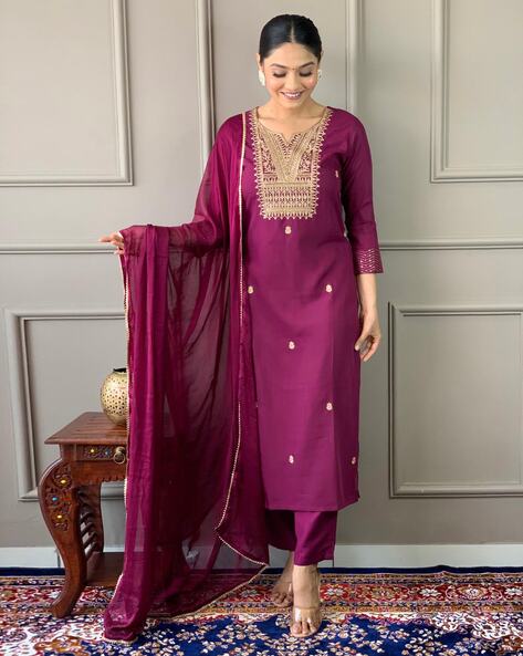 Women Embroidered Straight Kurta Set Price in India