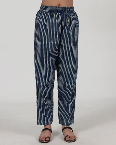Women Striped Pants with Elasticated Waist Price in India