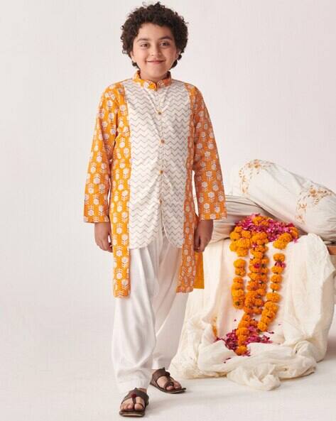 Pspeaches Boys Floral Print Kurta Pyjama Set