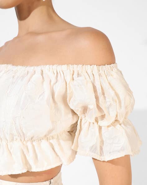 Overdue flair special smocked top cream Beige Smocked Top