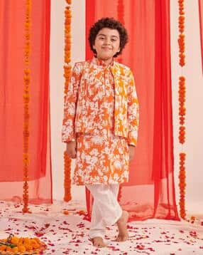 pspeaches Boys Printed Kurta Pyjamas Set with Jacket-picture-15