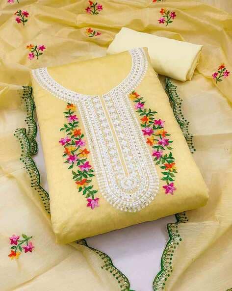 Women Embroidered 3-Piece Dress Material Price in India