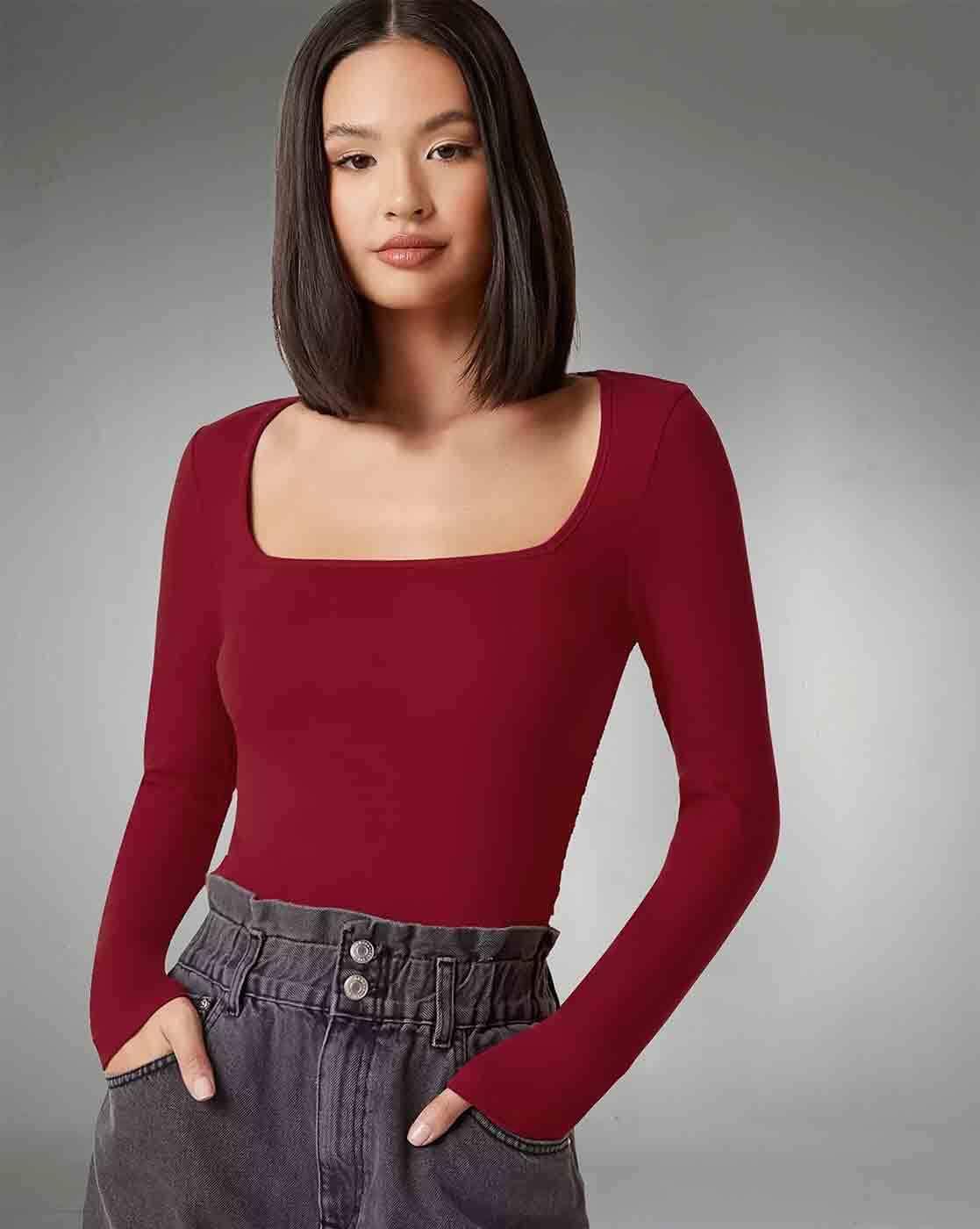 Buy Alekya Women Slim Fit Square-Neck Top Online | Ajio.com