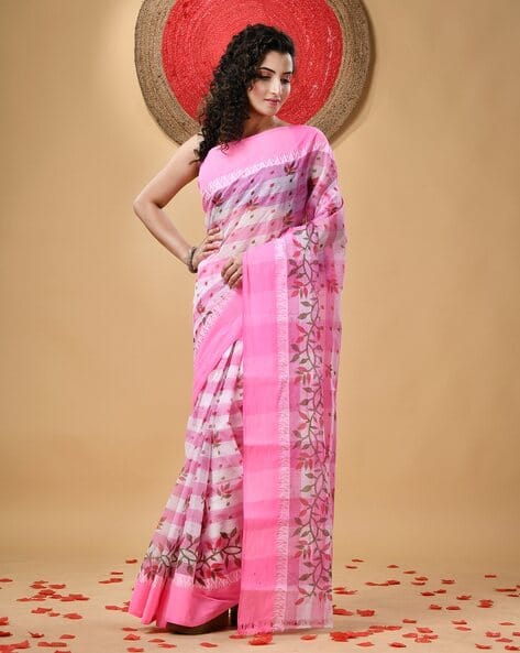 Indie Picks Floral Print Cotton Saree