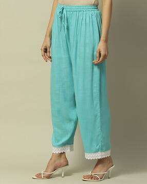 rangriti Women Straight Fit Palazzos with Lace Hem-picture-23