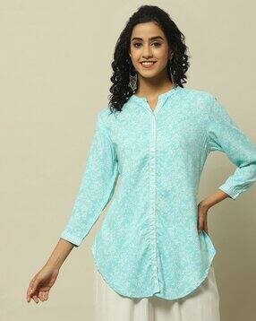 rangriti Women Floral Print Top with Band Collar-picture-13