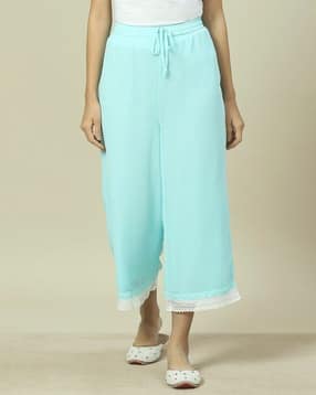 rangriti Women Flared Palazzos with Lace Trim-picture-29