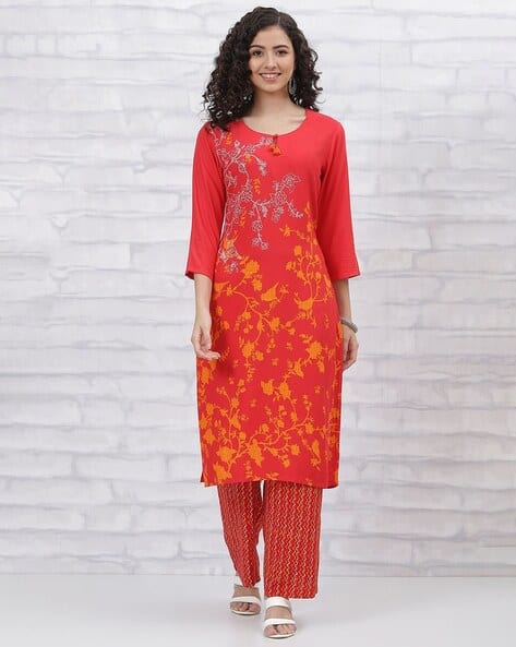 Rangriti Women Floral Print Straight Kurta with Palazzos