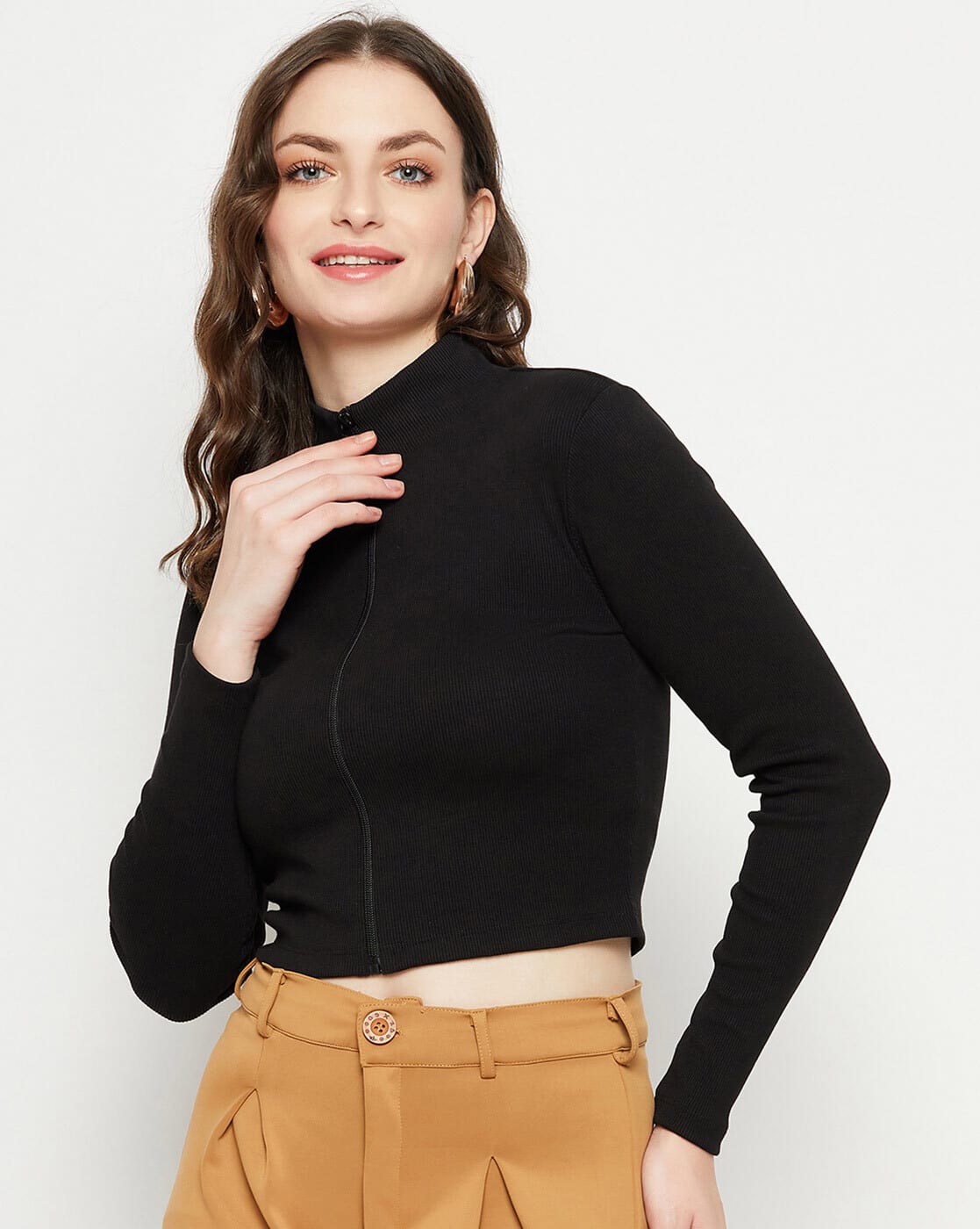 Buy MADAME Women Ribbed Relaxed Fit Zip- Online | Ajio.com