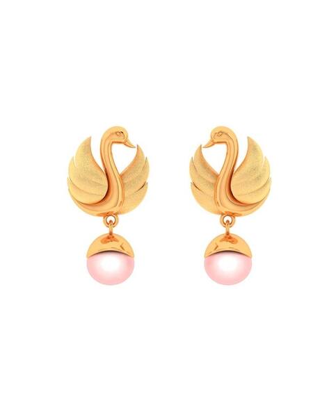 Women Gold-Plated Pearl-Studded Drop Earrings
