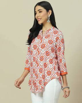 rangriti Women Floral Print Tunic with Mandarin Collar-picture-47