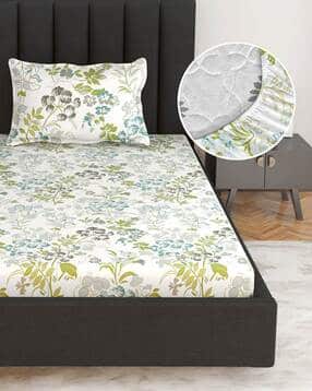 divine casa 144 TC Floral Print Fitted Single Bedsheet with Pillow Cover-picture-39
