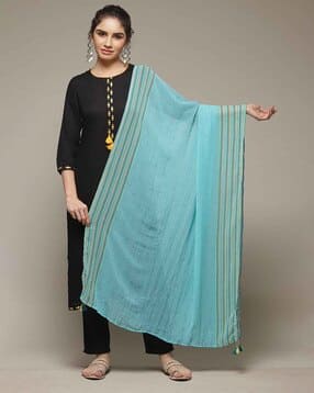 rangriti Women Striped Dupatta with Tassels-picture-2