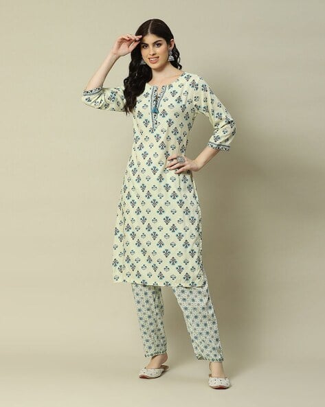 Rangriti Women Floral Print Straight Kurta with Pants