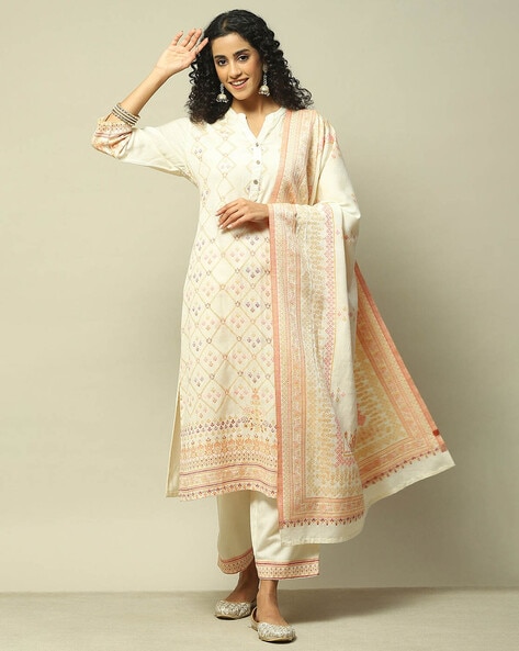 Women Floral Print Straight Kurta with Palazzos & Dupatta