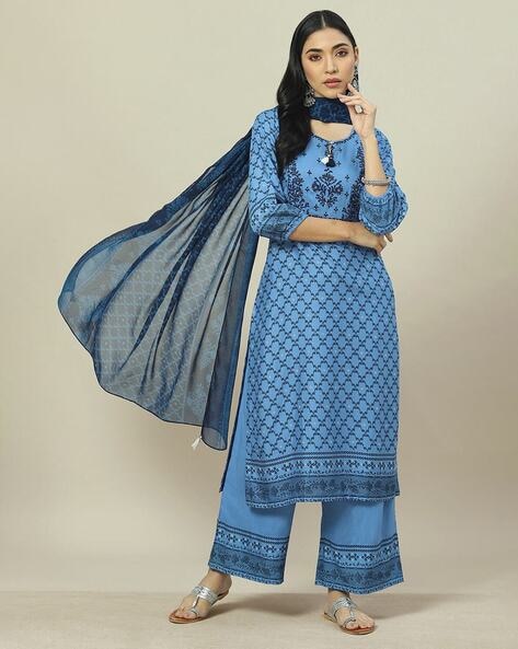 Women Floral Print Straight Kurta with Palazzos & Dupatta