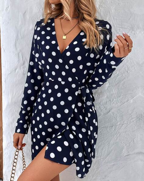 Women Polka-Dot Print Wrap Dress