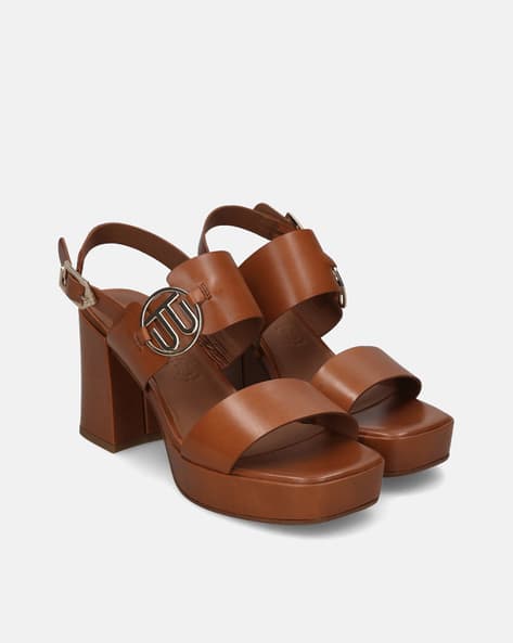 Leather Chunky Heeled Sandals with Buckle Fastening