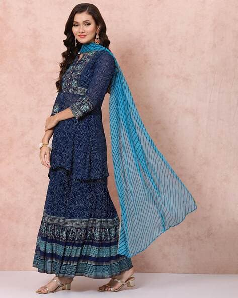 Rangriti Women Floral Print A-Line Kurta with Palazzos & Dupatta