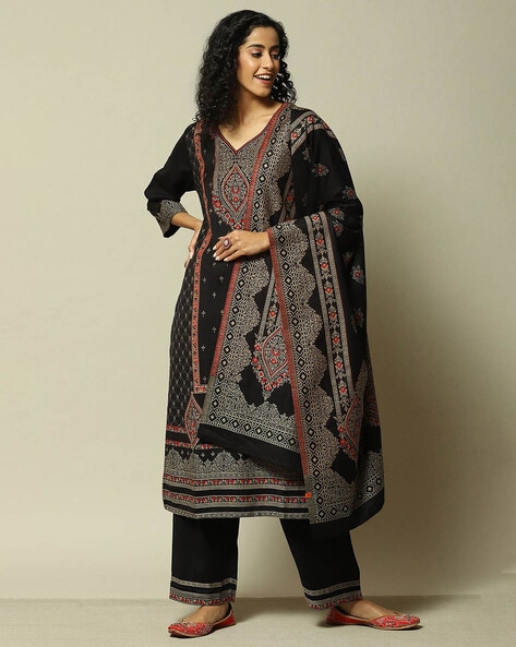 Women Floral Print Straight Kurta with Palazzos & Dupatta