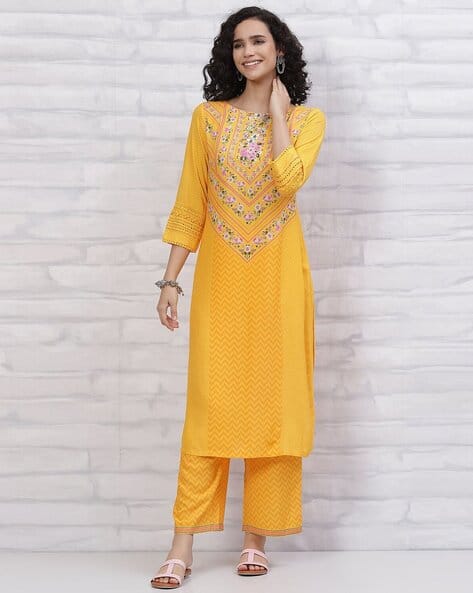 Rangriti Women Chevron Print Straight Kurta & Palazzos Set