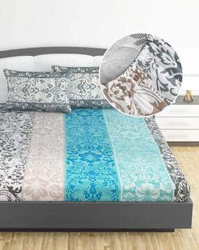 divine casa 144 TC Floral Print Fitted King-Size Bedsheet with Pillow Covers-picture-39