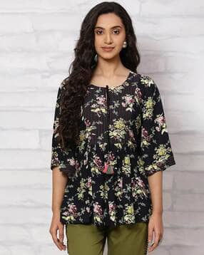 Women Floral Print Flared Tunic-image-49