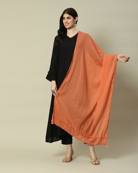 Women Cotton Dupatta with Tassels Price in India