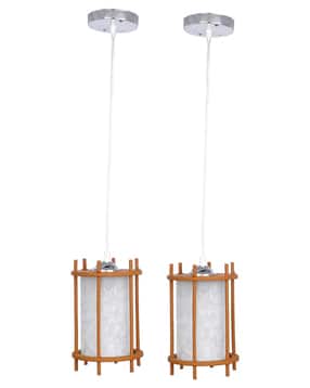 Afast Decorative Pendant Glass Ceiling Lamp Light With Stylish Wood Frame, White & Brown Pack Of 2 Lamps Hanging Lights-image-9