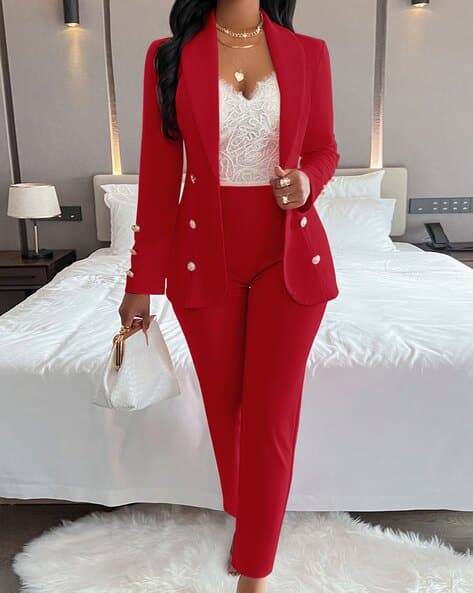 Women Lace Top with Blazer Trousers