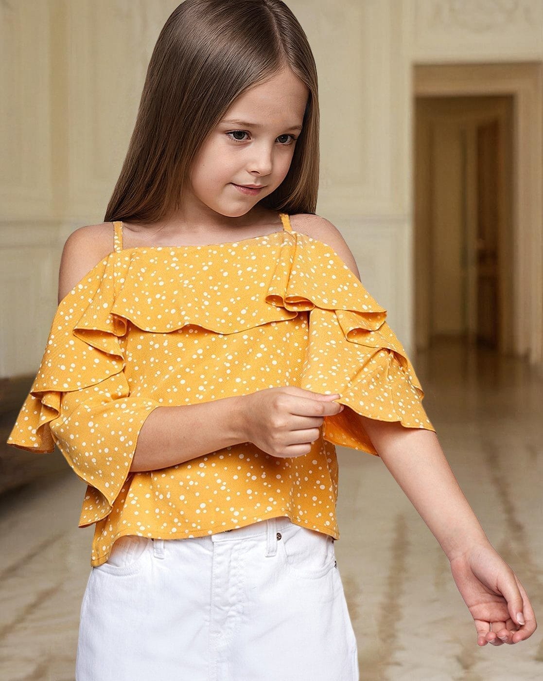 トップス Ans Dotsloevner gathered tops yellow Ans Dotsloevner gathered tops yellow