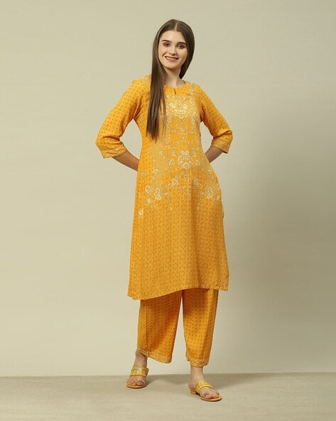 Rangriti Women Floral Print Straight Kurta with Palazzos