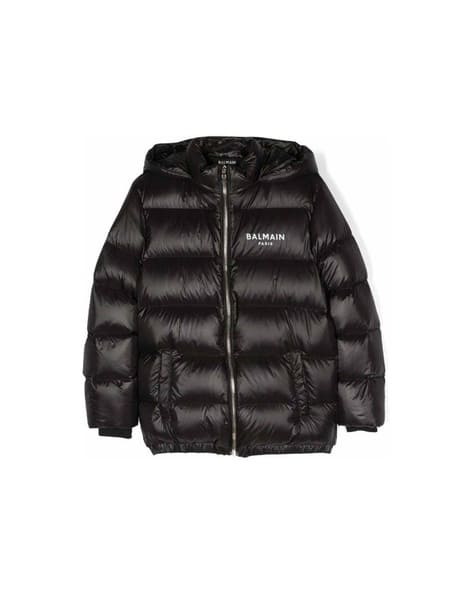 Buy Balmain Kids Quilted Zip-Front Hooded Jacket Black Color