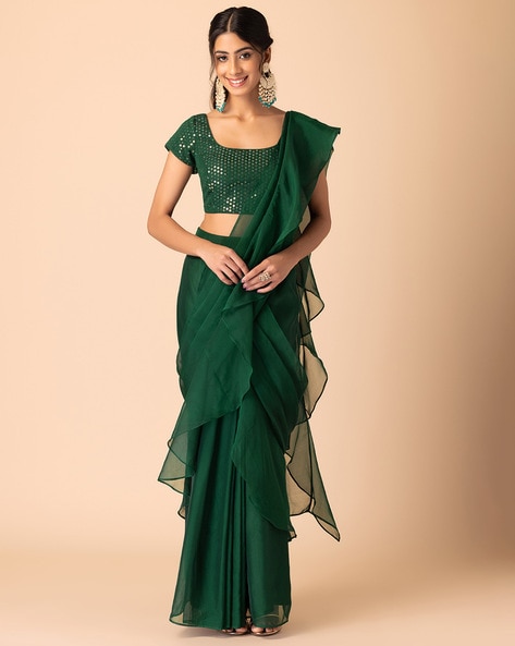 Buy Green Sarees for Women by Indya Online | Ajio.com