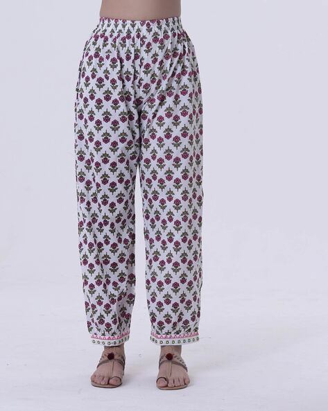 Women Floral Print Pants with Elasticated Waist Price in India