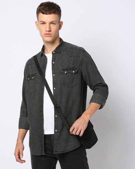 Men Slim Fit Denim Shirt