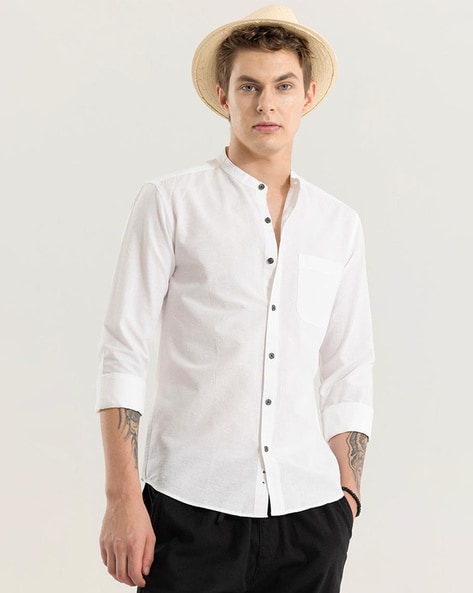 Men Slim Fit Shirt with Mandarin Collar