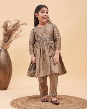 Girls Round-Neck Anarkali Kurta Set