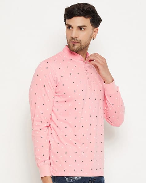 Men Micro Print Regular Fit Henley T-Shirt